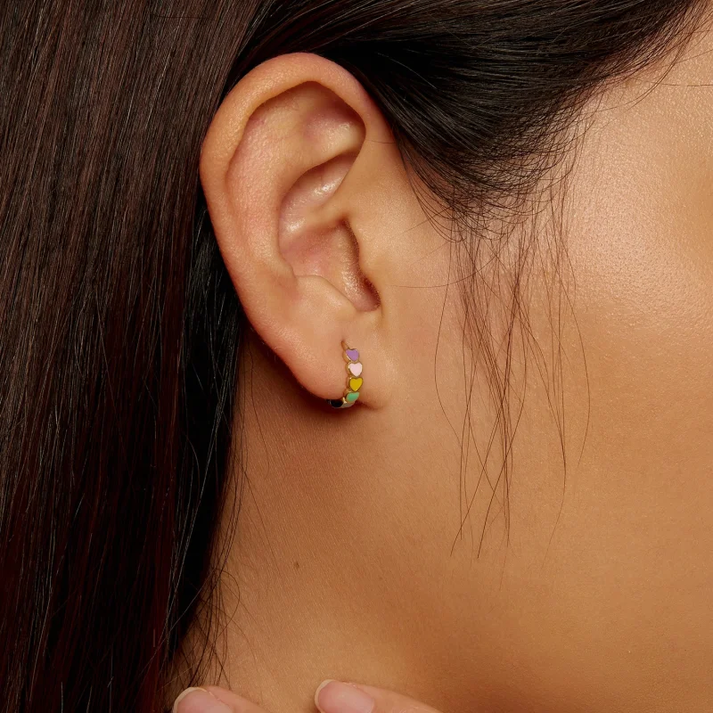 (imagem para) Brincos Argola Amor Arco-Íris Dourado Estilo Pandora - SCE909-B - Visualizar 7