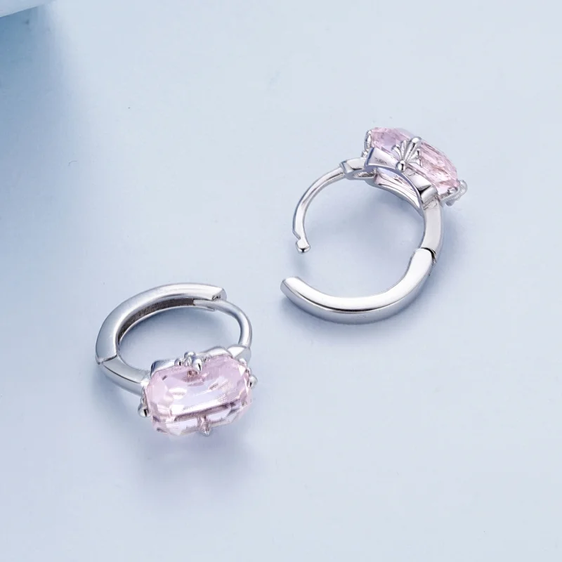 (imagem para) Brincos Argola com Gema Rosa Estilo Pandora - BSE889 - Visualizar 4