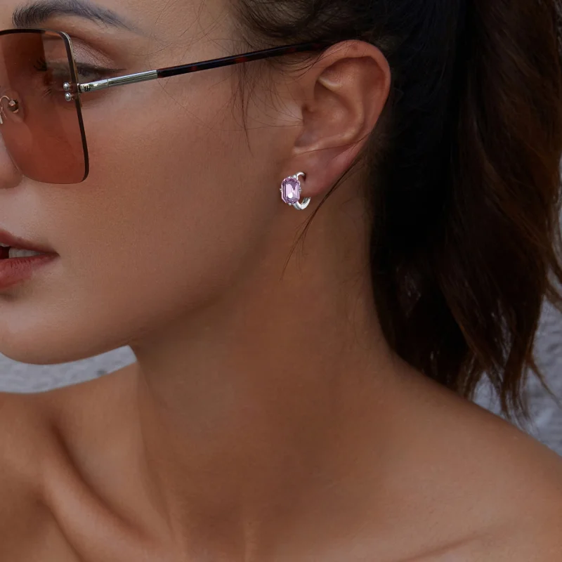 (imagem para) Brincos Argola com Gema Rosa Estilo Pandora - BSE889 - Visualizar 5