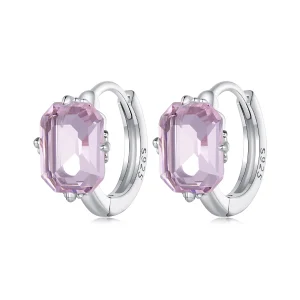 (imagem para) Brincos Argola com Gema Rosa Estilo Pandora - BSE889