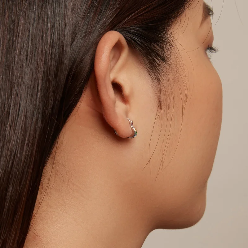 (imagem para) Brincos Argola Coração Arco-íris Estilo Pandora - SCE1626-CF - Visualizar 5