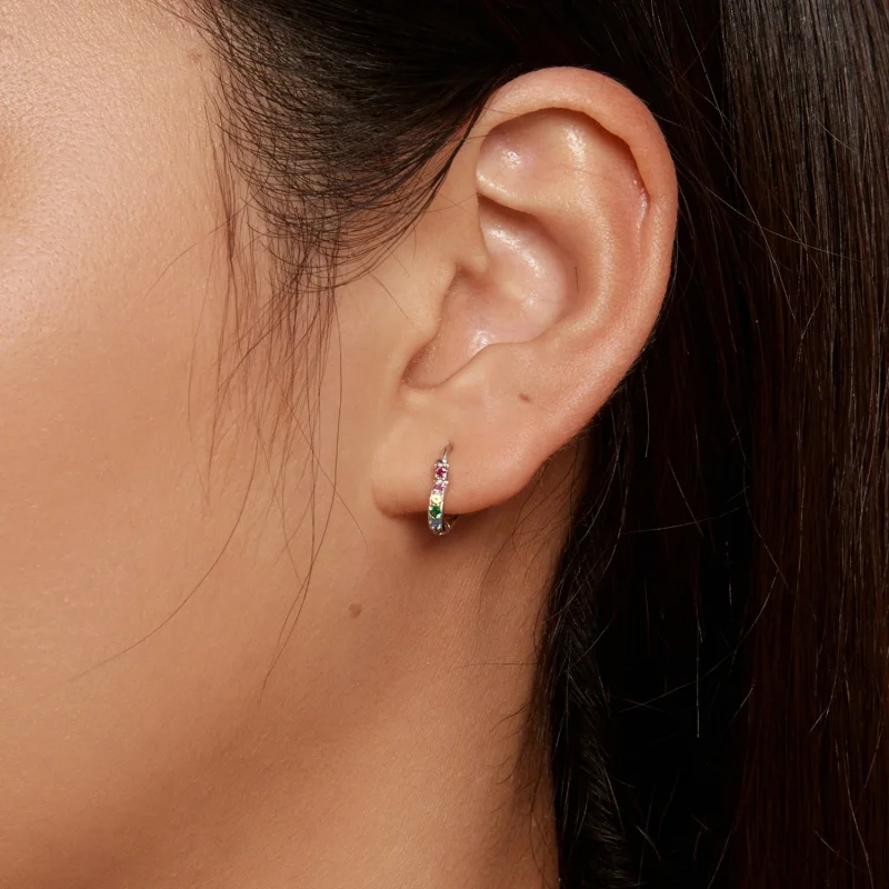 (imagem para) Brincos Argola Coração Arco-íris Estilo Pandora - SCE1626-CF - Visualizar 6