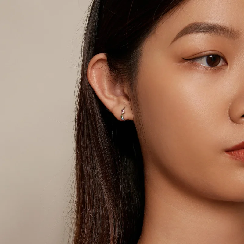 (imagem para) Brincos Argola Coração Arco-íris Estilo Pandora - SCE1626-CF - Visualizar 7