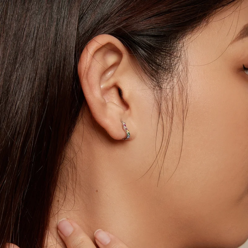 (imagem para) Brincos Argola Coração Arco-íris Estilo Pandora - SCE1626-CF - Visualizar 8