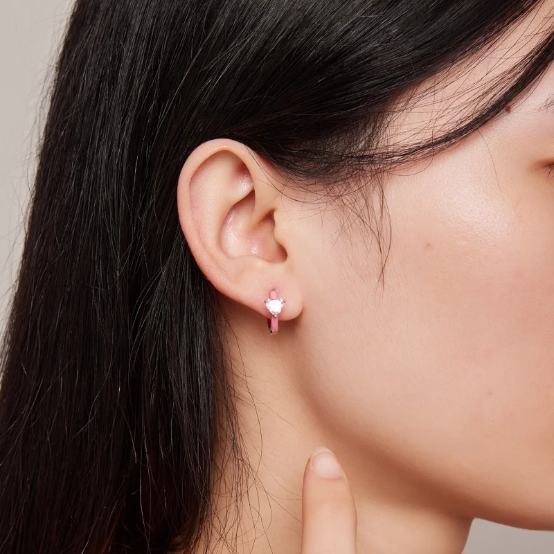 (imagem para) Brincos Argola Coração Rosa Estilo Pandora - BSE813 - Visualizar 7