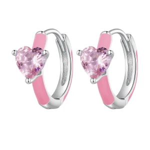 (imagem para) Brincos Argola Coração Rosa Estilo Pandora - BSE813