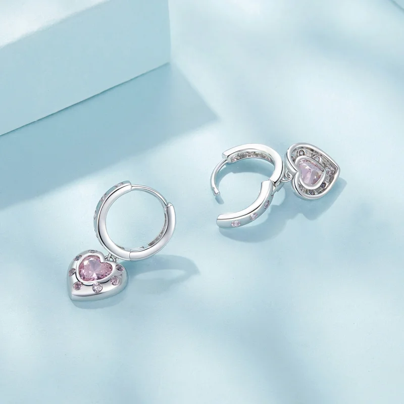 (imagem para) Brincos Argola Coração Rosa Estilo Pandora - SCE1625 - Visualizar 4