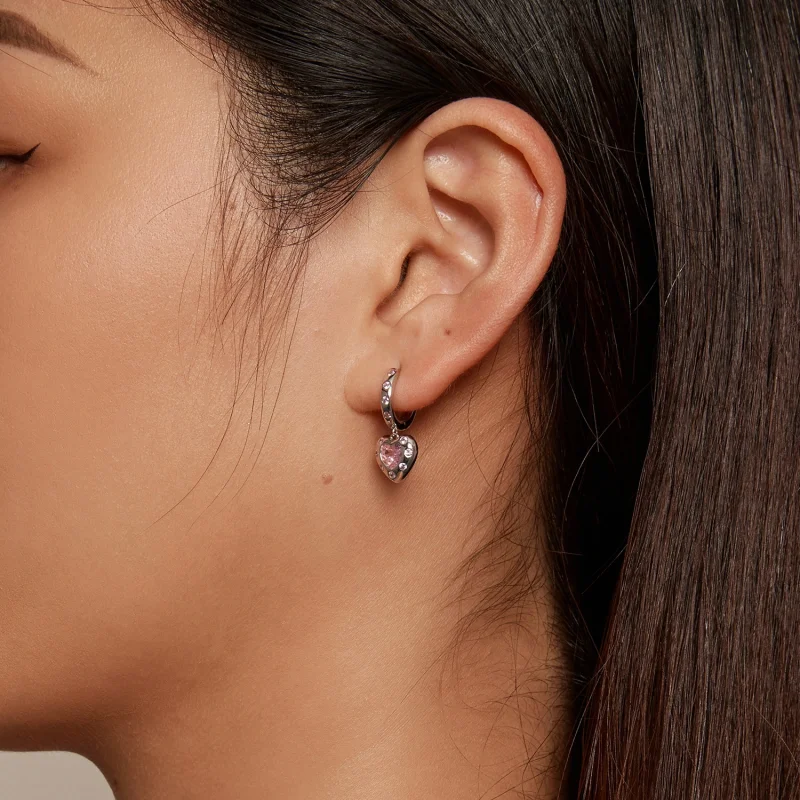 (imagem para) Brincos Argola Coração Rosa Estilo Pandora - SCE1625 - Visualizar 6