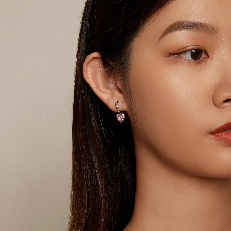 (imagem para) Brincos Argola Coração Rosa Estilo Pandora - SCE1625 - Visualizar 7