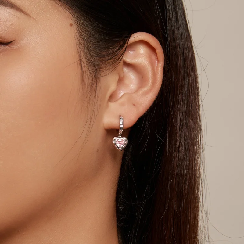 (imagem para) Brincos Argola Coração Rosa Estilo Pandora - SCE1625 - Visualizar 8