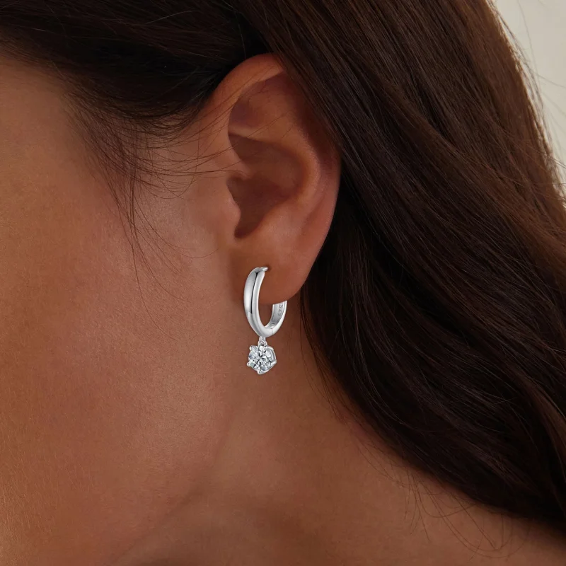 (imagem para) Brincos Argola Estilo Pandora 0.5Ct Moissanite (Dois Certificados) - MSE040 - Visualizar 5