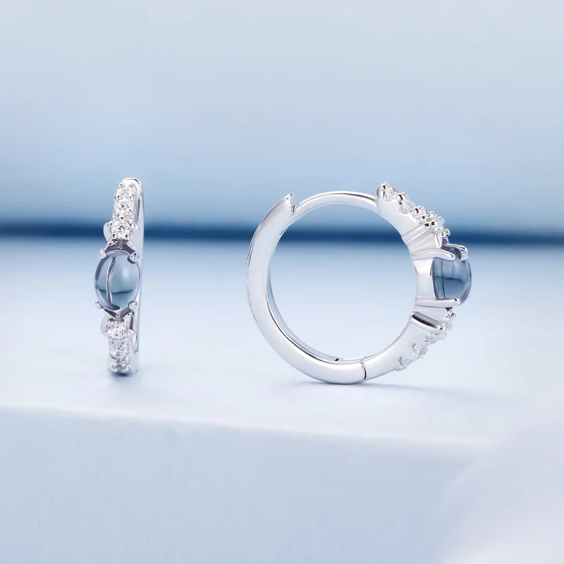 (imagem para) Brincos Argola Estilo Pandora com Estrela e Vidro Azul - BSE859 - Visualizar 2