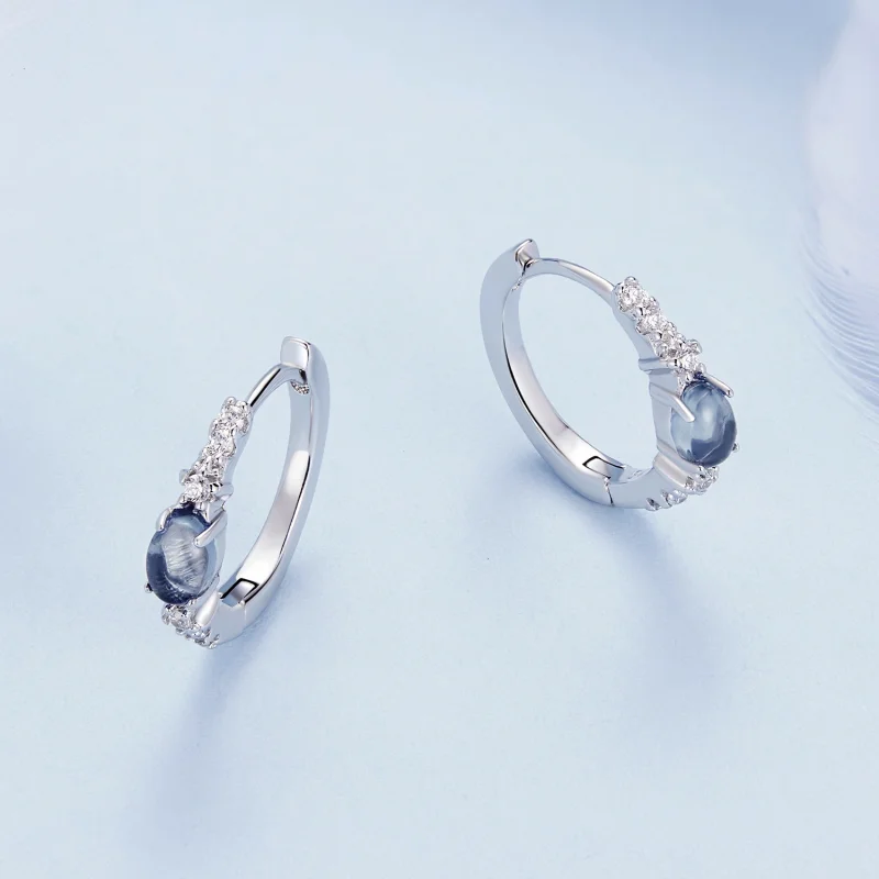 (imagem para) Brincos Argola Estilo Pandora com Estrela e Vidro Azul - BSE859 - Visualizar 3