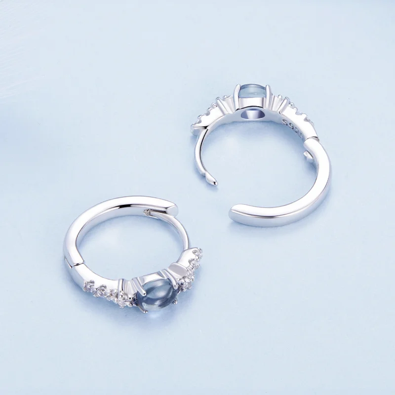 (imagem para) Brincos Argola Estilo Pandora com Estrela e Vidro Azul - BSE859 - Visualizar 4