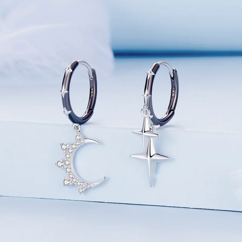 (imagem para) Brincos Argola Estilo Pandora Estrelas e Brilho Lunar - BSE805 - Visualizar 2