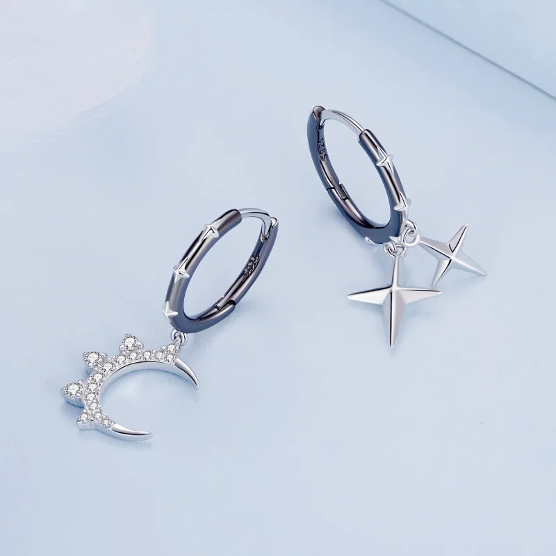 (imagem para) Brincos Argola Estilo Pandora Estrelas e Brilho Lunar - BSE805 - Visualizar 3