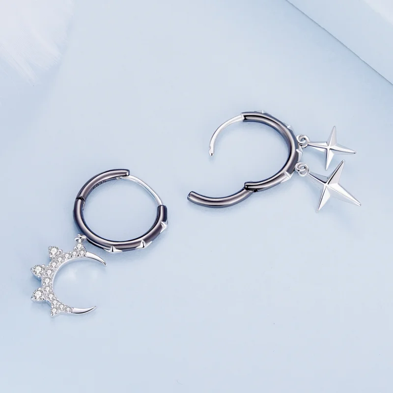 (imagem para) Brincos Argola Estilo Pandora Estrelas e Brilho Lunar - BSE805 - Visualizar 4