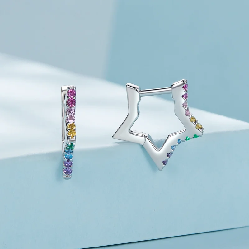 (imagem para) Brincos Argola Estrelas Iridescentes Estilo Pandora - SCE1627 - Visualizar 2