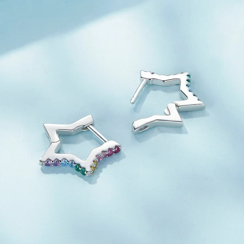 (imagem para) Brincos Argola Estrelas Iridescentes Estilo Pandora - SCE1627 - Visualizar 4