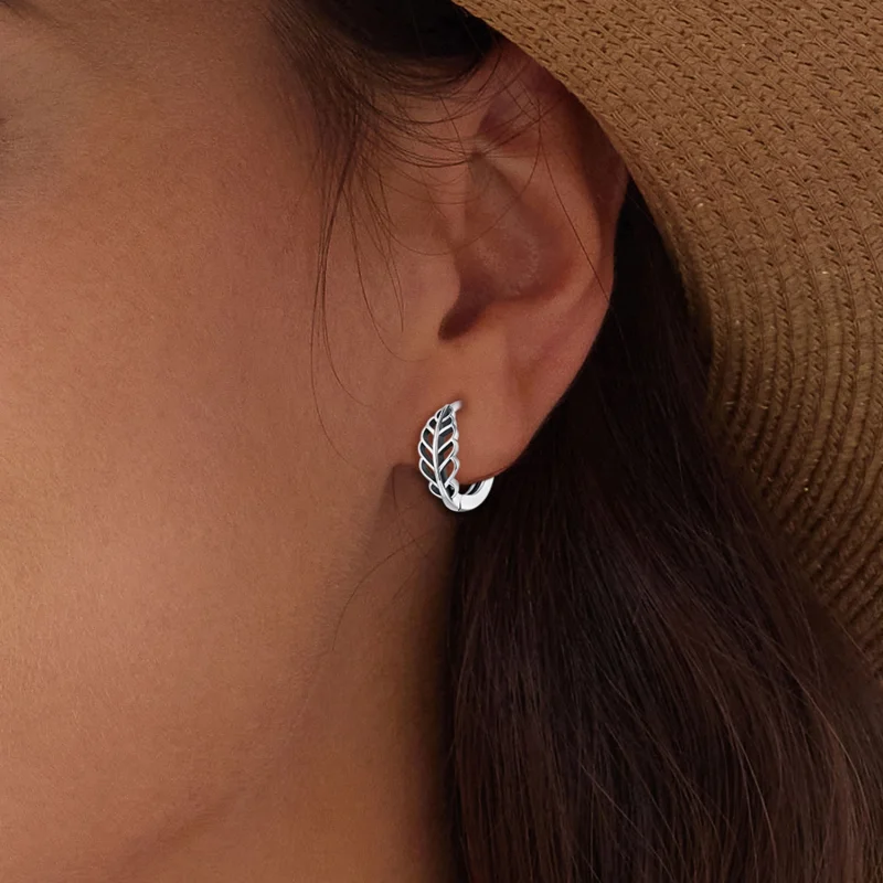 (imagem para) Brincos Argola Folhas de Outono Estilo Pandora - SCE1636 - Visualizar 5