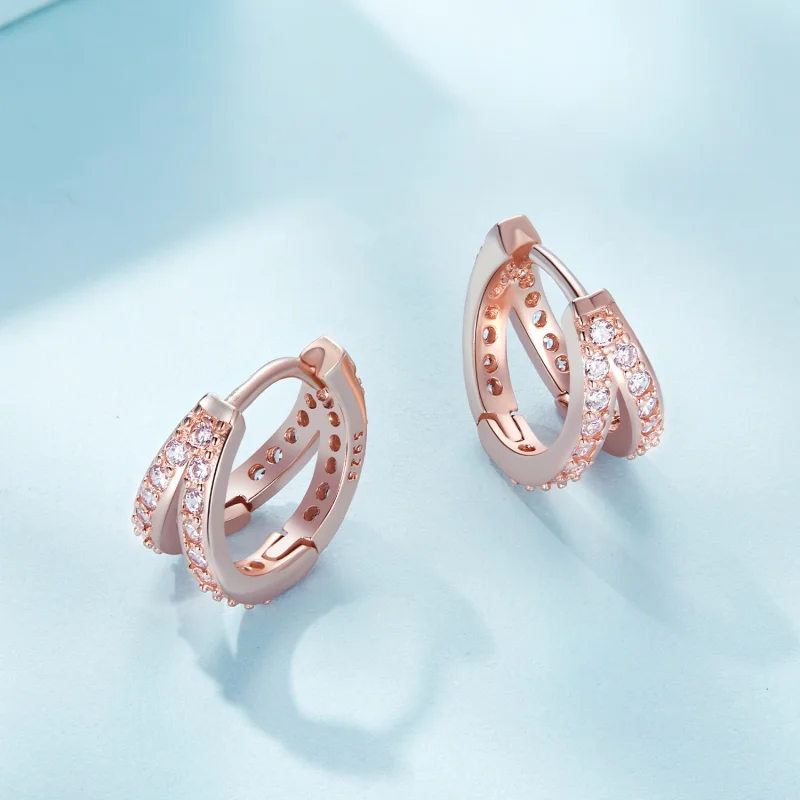 (imagem para) Brincos Argola Moderno para Mulher Ouro Rosa Estilo Pandora - SCE1187-C - Visualizar 4