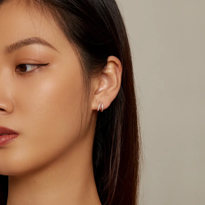 (imagem para) Brincos Argola Moderno para Mulher Ouro Rosa Estilo Pandora - SCE1187-C - Visualizar 5