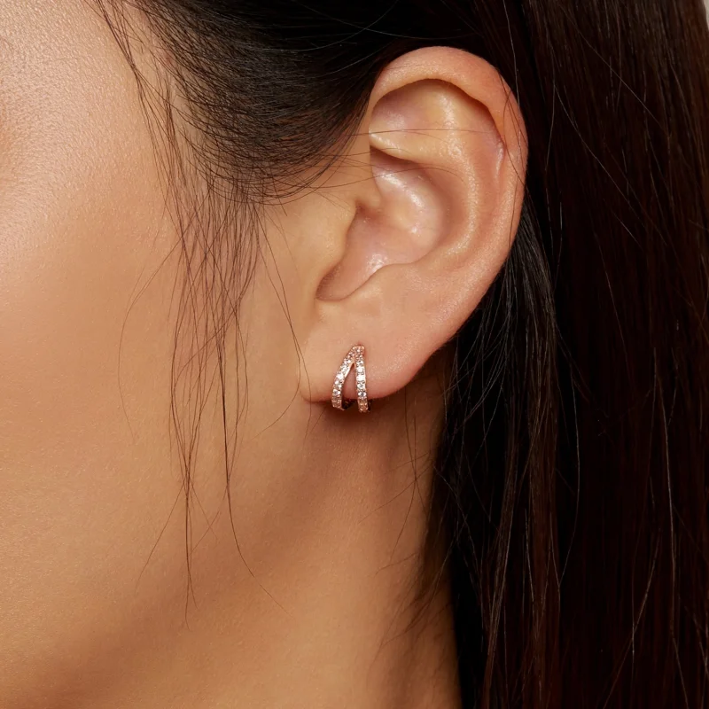 (imagem para) Brincos Argola Moderno para Mulher Ouro Rosa Estilo Pandora - SCE1187-C - Visualizar 6