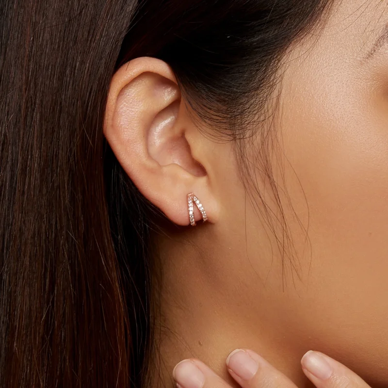 (imagem para) Brincos Argola Moderno para Mulher Ouro Rosa Estilo Pandora - SCE1187-C - Visualizar 7