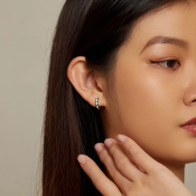 (imagem para) Brincos Argola Padrão Diamante Verde e Branco Estilo Pandora - SCE1611-GN - Visualizar 7