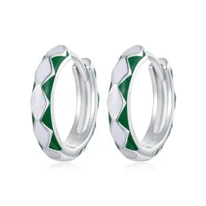 (imagem para) Brincos Argola Padrão Diamante Verde e Branco Estilo Pandora - SCE1611-GN