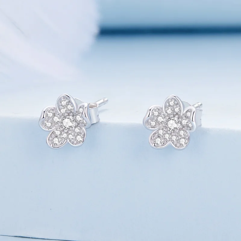 (imagem para) Brincos de Argola com Flor Incrustada de Diamantes Estilo Pandora - BSE855 - Visualizar 2