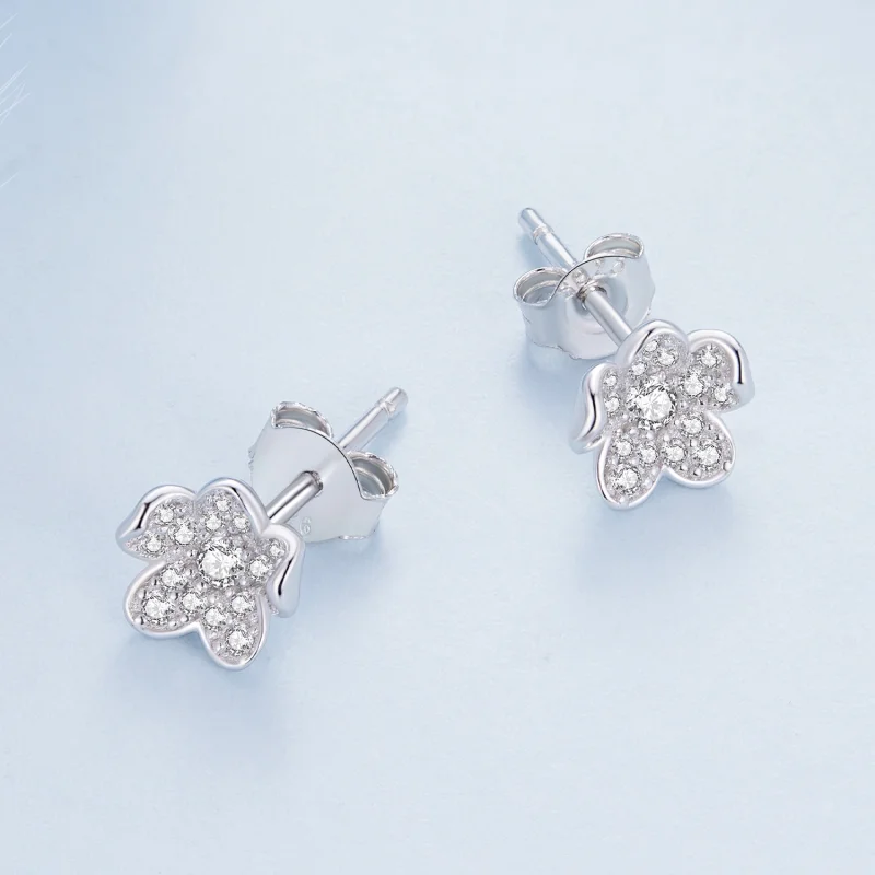 (imagem para) Brincos de Argola com Flor Incrustada de Diamantes Estilo Pandora - BSE855 - Visualizar 3