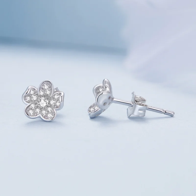 (imagem para) Brincos de Argola com Flor Incrustada de Diamantes Estilo Pandora - BSE855 - Visualizar 4