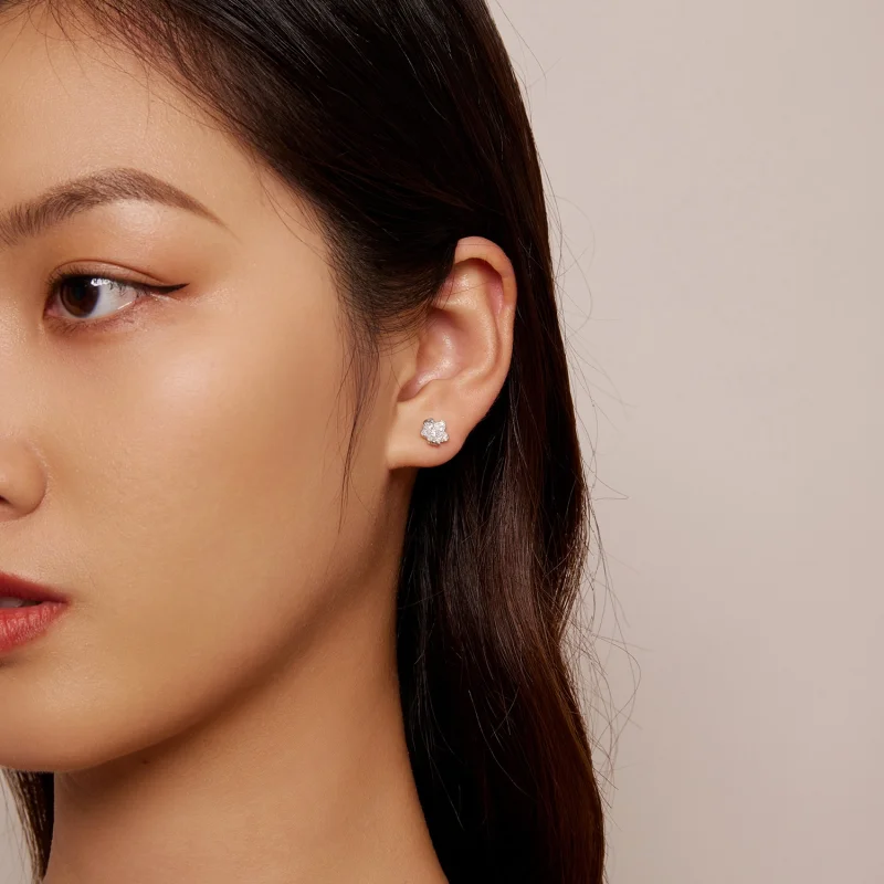 (imagem para) Brincos de Argola com Flor Incrustada de Diamantes Estilo Pandora - BSE855 - Visualizar 5