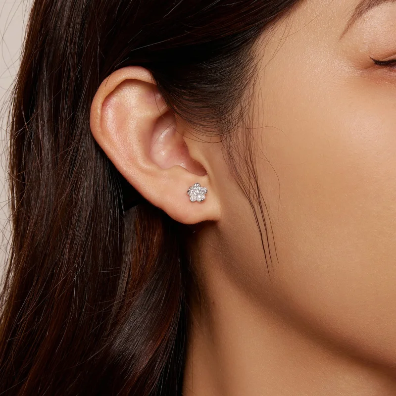 (imagem para) Brincos de Argola com Flor Incrustada de Diamantes Estilo Pandora - BSE855 - Visualizar 7