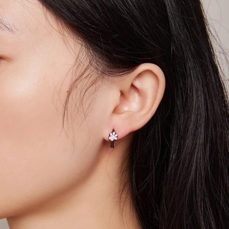 (imagem para) Brincos de Argola com Garra de Gato Preto Estilo Pandora - SCE1576 - Visualizar 6