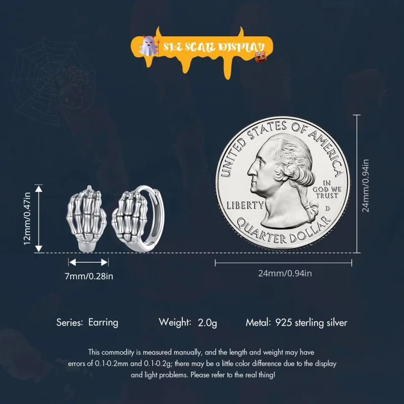(imagem para) Brincos de Argola com Mão de Esqueleto Estilo Pandora - SCE1641 - Visualizar 6