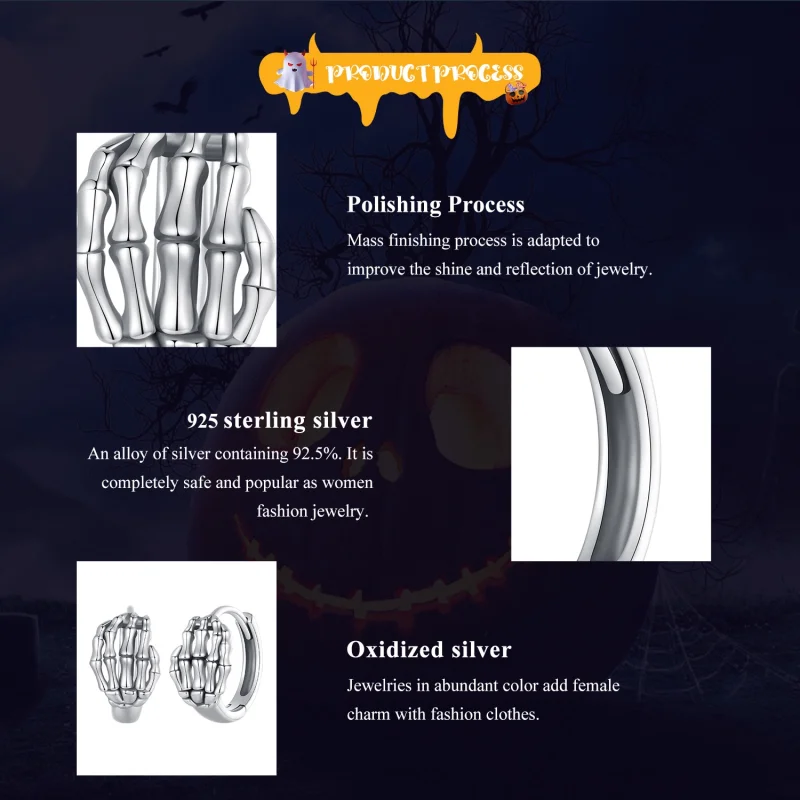 (imagem para) Brincos de Argola com Mão de Esqueleto Estilo Pandora - SCE1641 - Visualizar 7