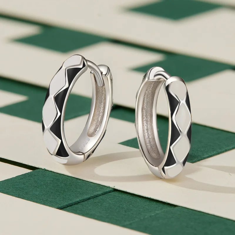 (imagem para) Brincos de Argola com Padrão Diamantado Estilo Pandora - SCE1611-BK - Visualizar 3