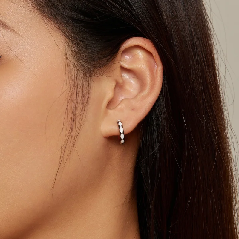 (imagem para) Brincos de Argola com Padrão Diamantado Estilo Pandora - SCE1611-BK - Visualizar 5