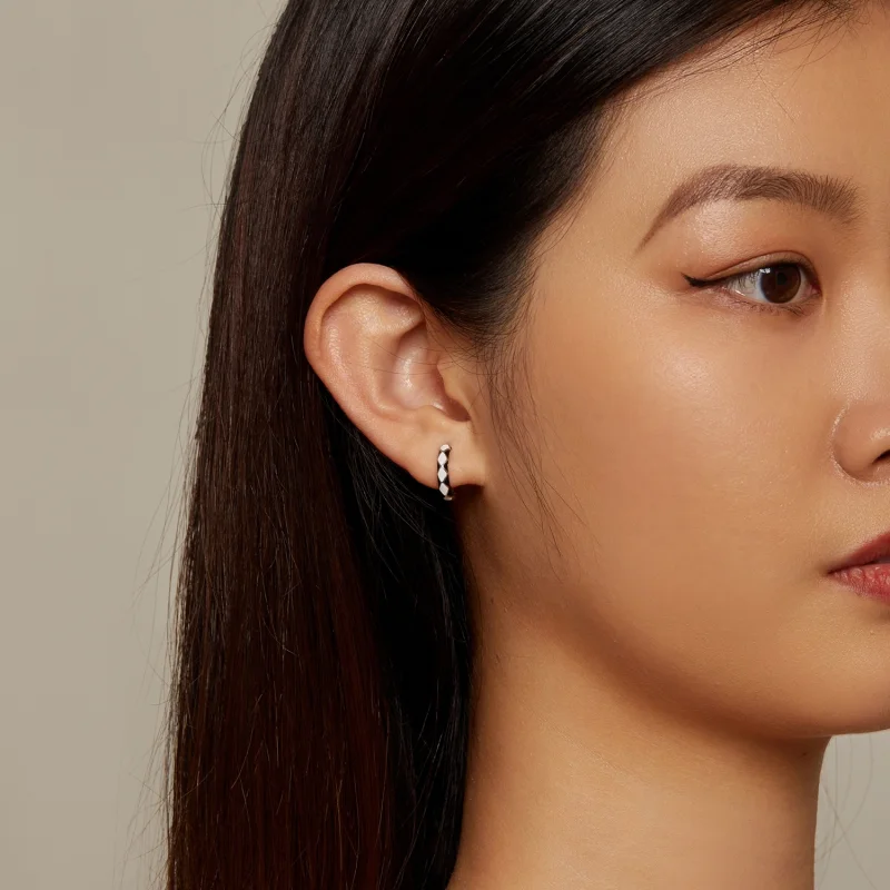 (imagem para) Brincos de Argola com Padrão Diamantado Estilo Pandora - SCE1611-BK - Visualizar 7