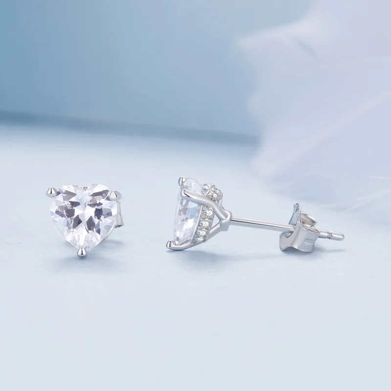 (imagem para) Brincos de Argola Coração Brilhante Estilo Pandora - BSE853 - Visualizar 4