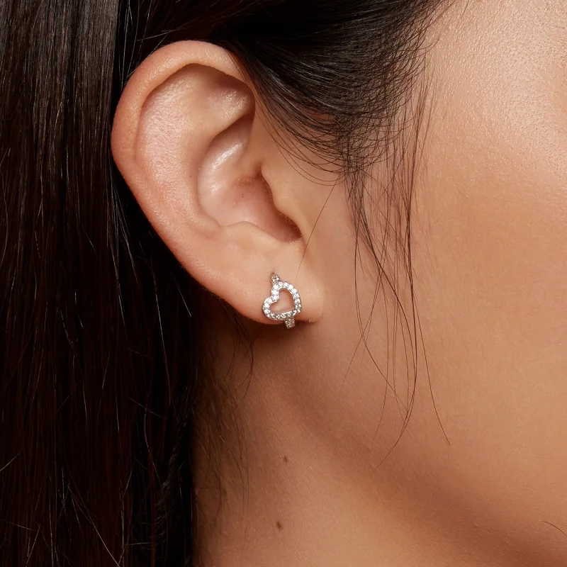 (imagem para) Brincos de Argola em Formato de Coração Estilo Pandora - BSE879 - Visualizar 6