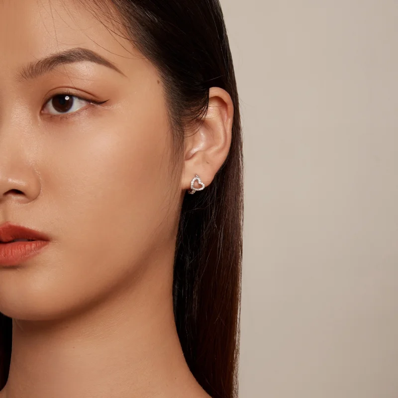 (imagem para) Brincos de Argola em Formato de Coração Estilo Pandora - BSE879 - Visualizar 7