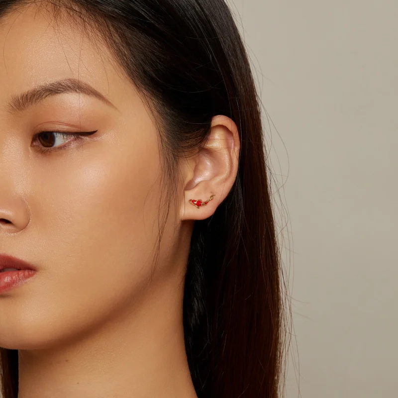 (imagem para) Brincos de Argola Estilo Pandora Carpa Dourada com Rebites Prateados - SCE812-B - Visualizar 6