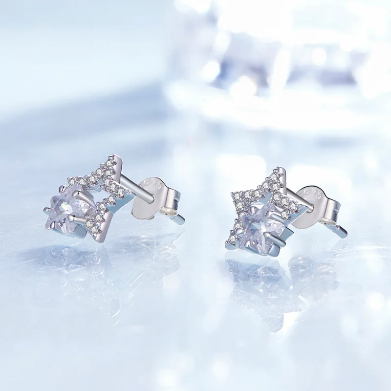 (imagem para) Brincos de Argola Estilo Pandora com Estrelas - BSE878 - Visualizar 2