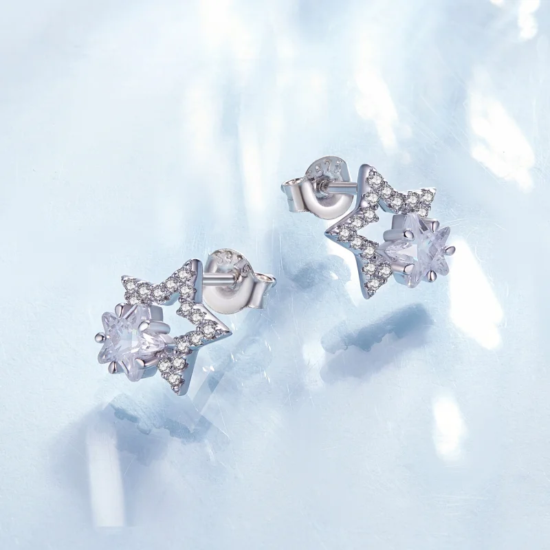 (imagem para) Brincos de Argola Estilo Pandora com Estrelas - BSE878 - Visualizar 3