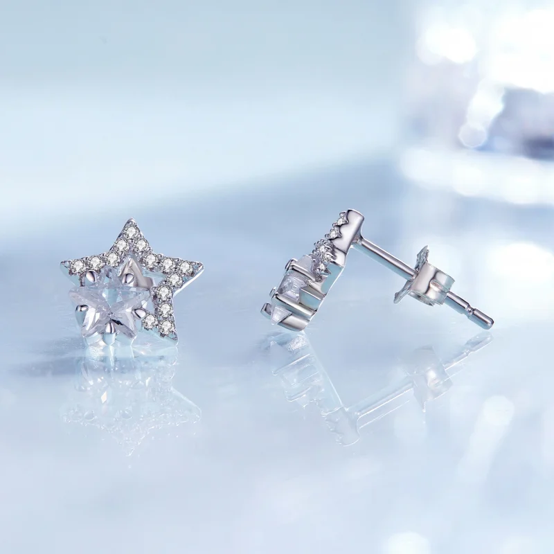 (imagem para) Brincos de Argola Estilo Pandora com Estrelas - BSE878 - Visualizar 4