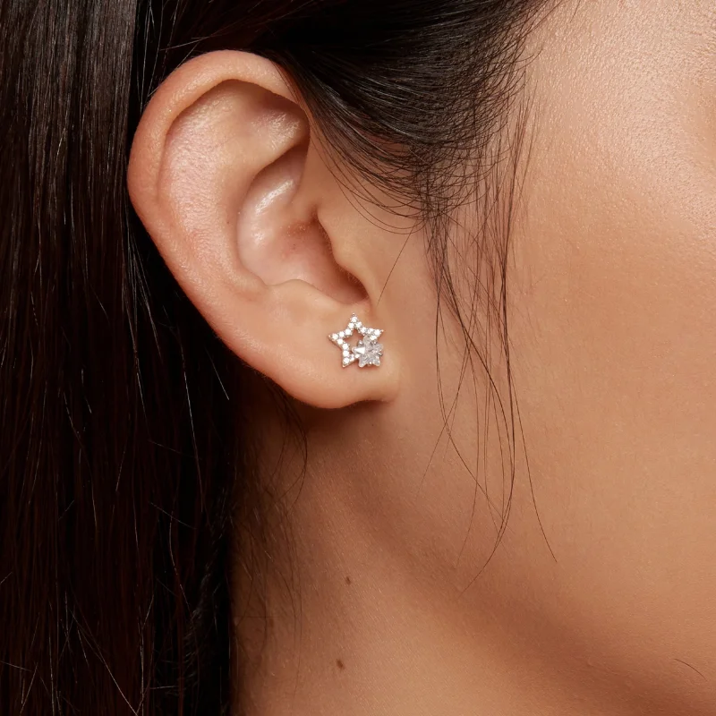 (imagem para) Brincos de Argola Estilo Pandora com Estrelas - BSE878 - Visualizar 7