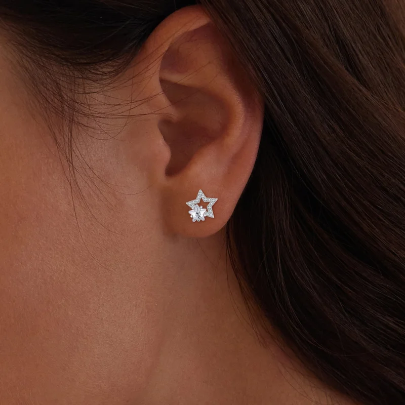 (imagem para) Brincos de Argola Estilo Pandora com Estrelas - BSE878 - Visualizar 9